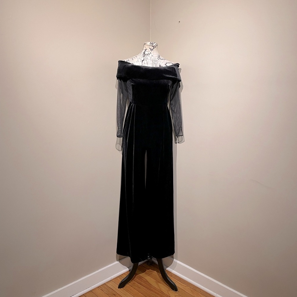 VELVET Off Shoulder Velour Sheer Mesh Long Sleeve Wide leg Whimsygoth holiday - Picture 4 of 10